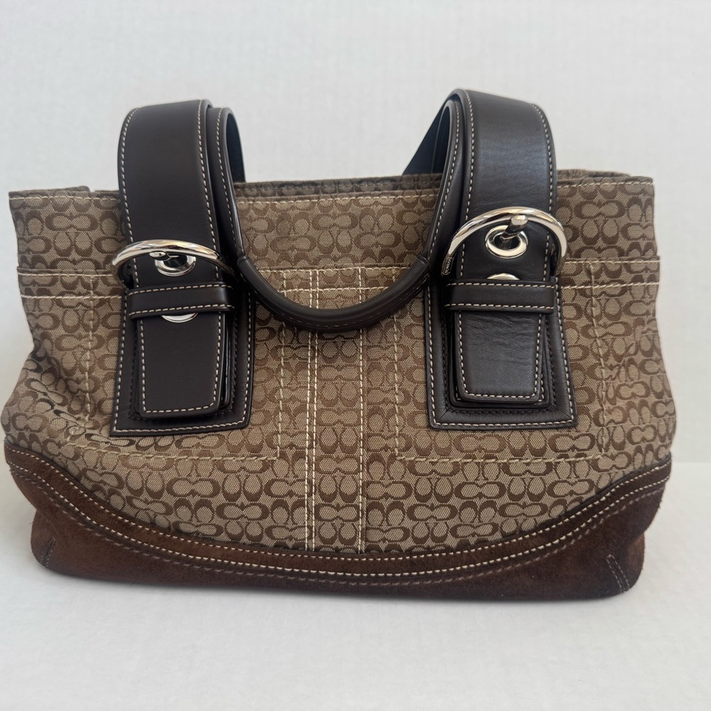 Coach Brown Shoulder Bag with Signature Monogram